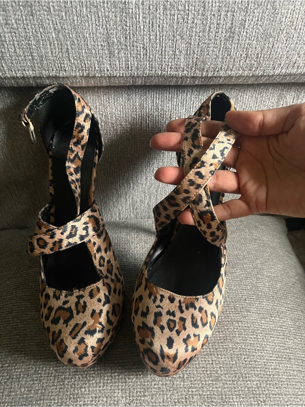 Forever 21 Leopard-Print Cross Strap Heels - Brown & Black